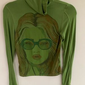 Green Graphic Hoodie Top